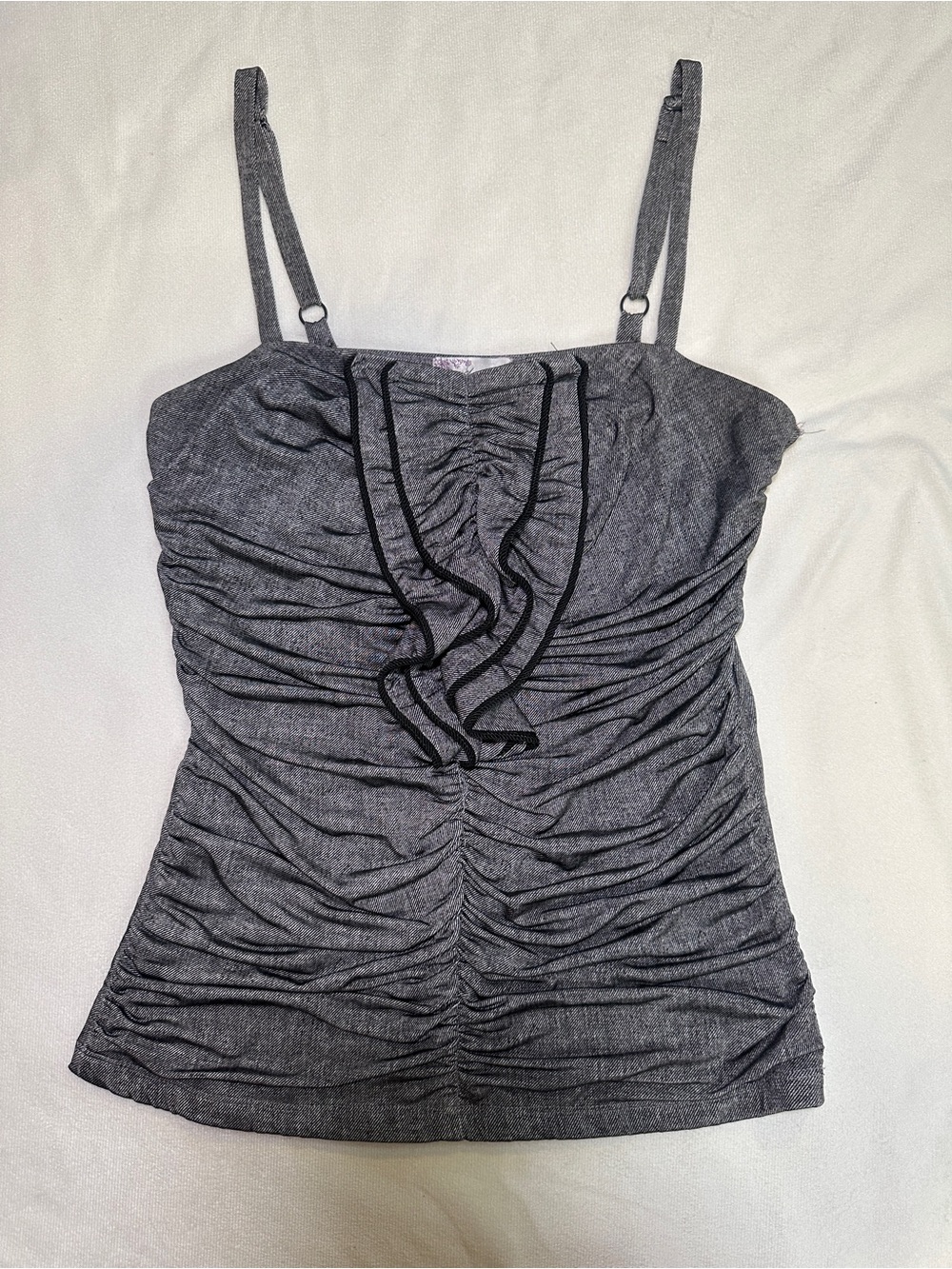 Do & Be Gray Ruched Ruffle Cami Top Size M Y2K